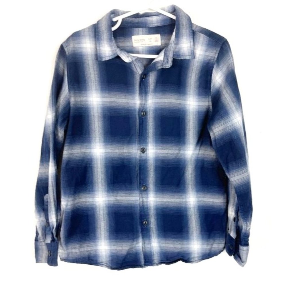 Zara Boys Blue Long Sleeve Button Up Collard Shirt Size 7